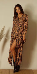 Maxi animal print shirt dress